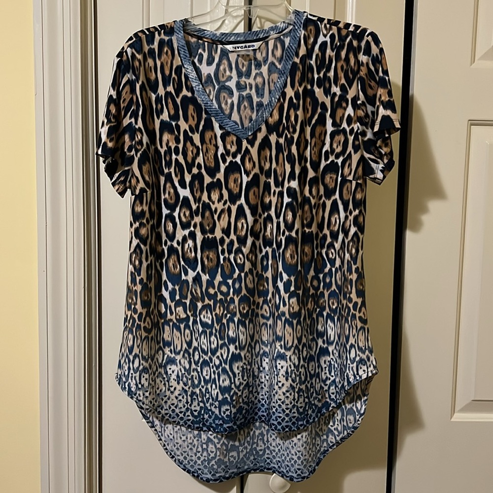 Nygard Blue and Brown Animal Print Short Sleeve Tunic - size M
